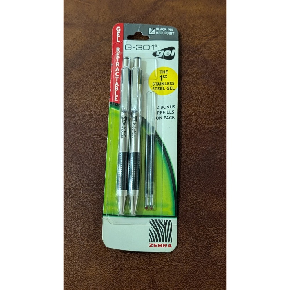 Zebra G-301 Gel Retractable Pens Black Ink Medium 0.7mm 2 Count with 2 Refills